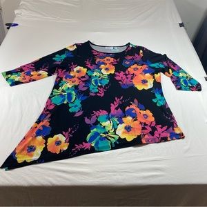 Susan Graver Asylum Floral Tunic XL 3/4 Sleeve Crew Neck Stretchy Soft Tunic Top